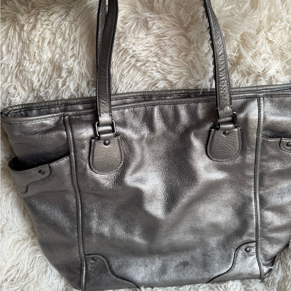 Metallic Silver Coach Tote - Picture 9 of 12